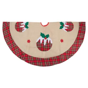 48" Burlap Plaid Tree Skirt with Christmas Puddings