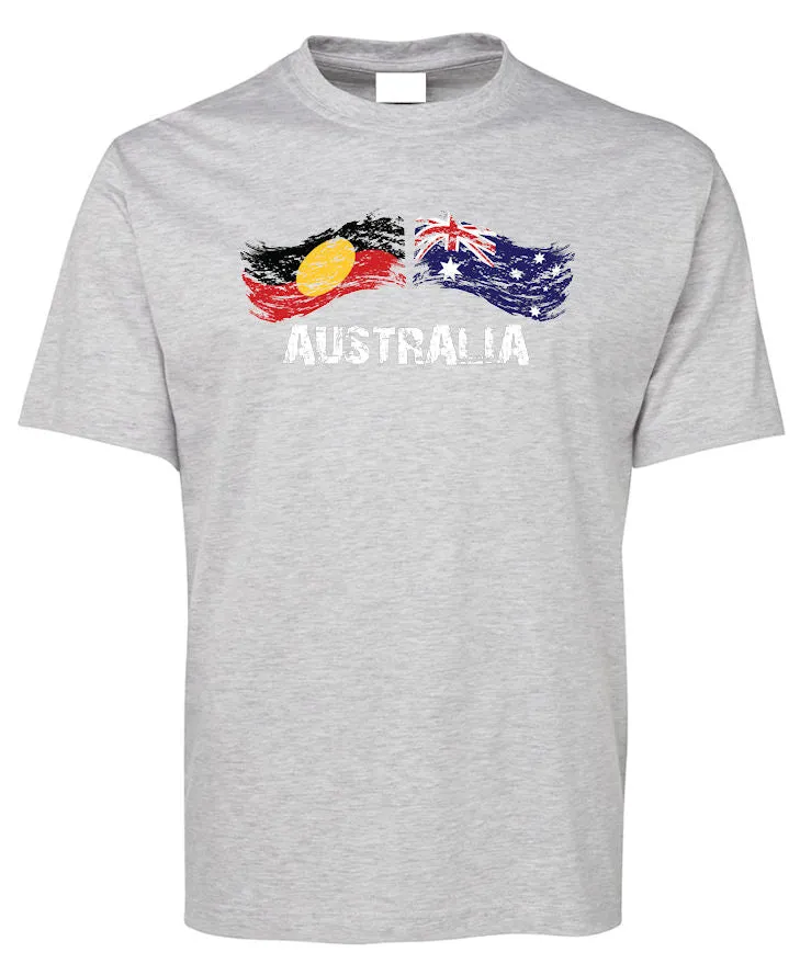 Australian & Aboriginal Flag Distressed Style Adults T-Shirt (Colour Choices)