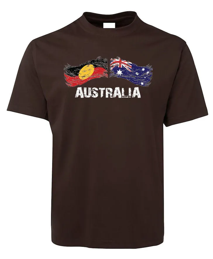 Australian & Aboriginal Flag Distressed Style Adults T-Shirt (Colour Choices)