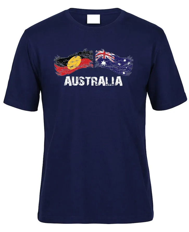 Australian & Aboriginal Flag Distressed Style Adults T-Shirt (Colour Choices)