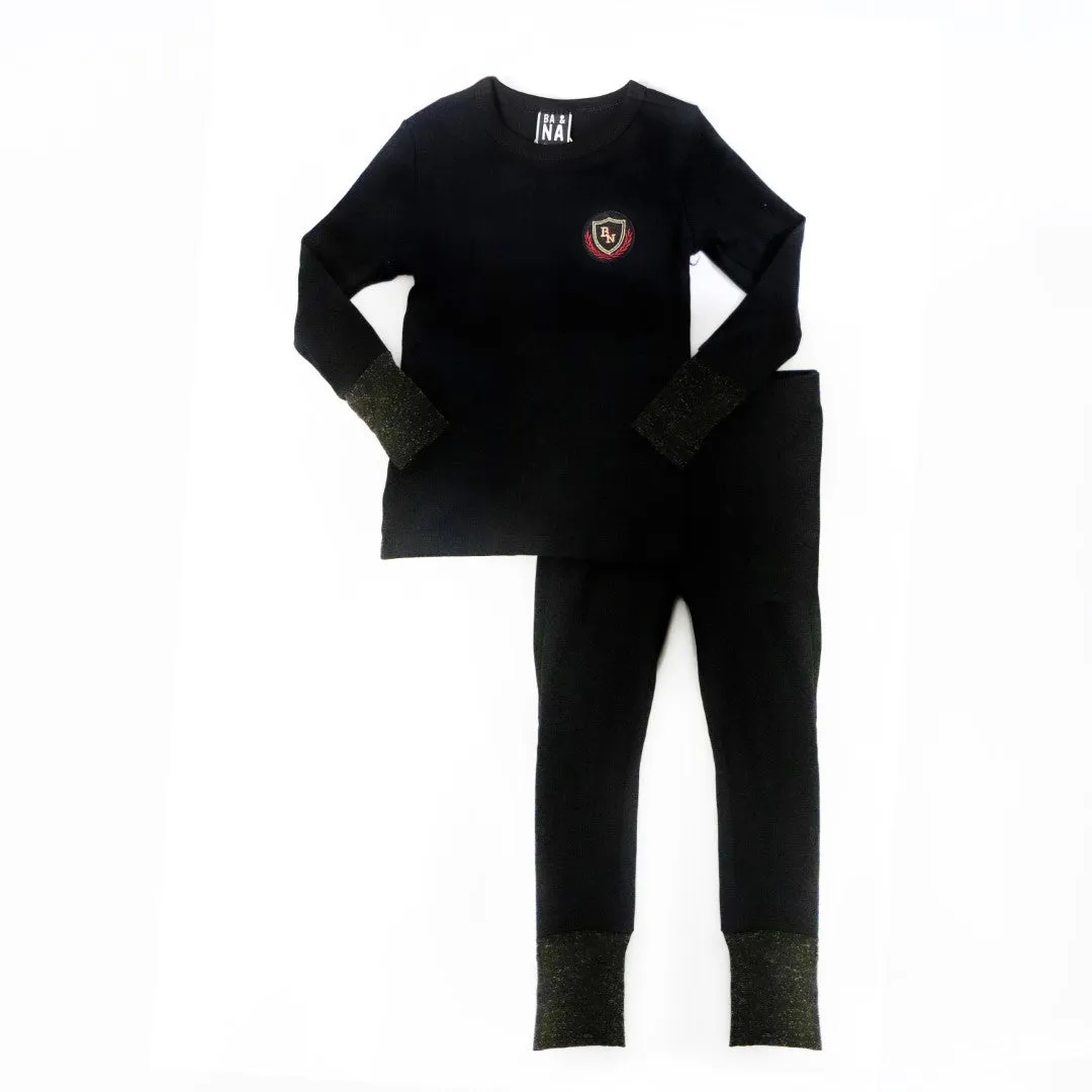 Ba & Na Black Emblem PJs w metallic gold cuff details- FINAL SALE