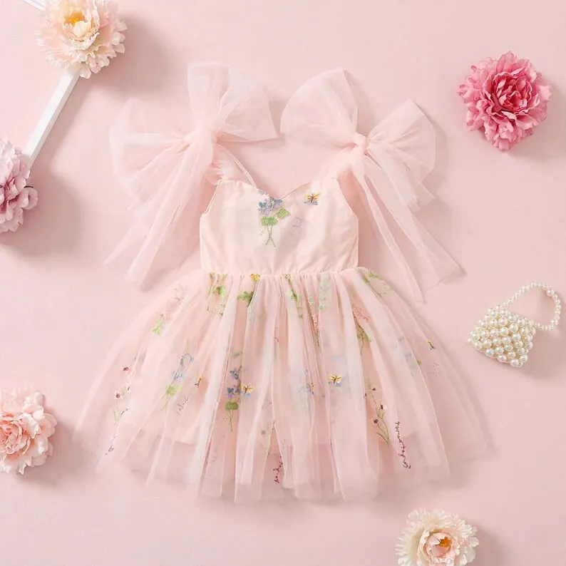 Baby Enchanted Angel Dress - Embroidered Pink