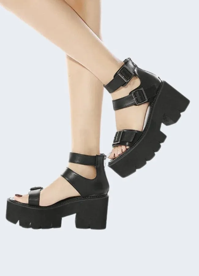 Black Chunky Heeled Sandals