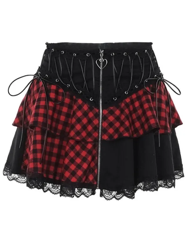 Black red mix-up gothic skirt