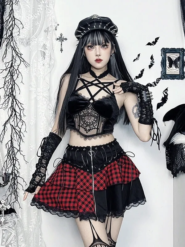 Black red mix-up gothic skirt