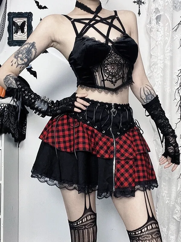 Black red mix-up gothic skirt