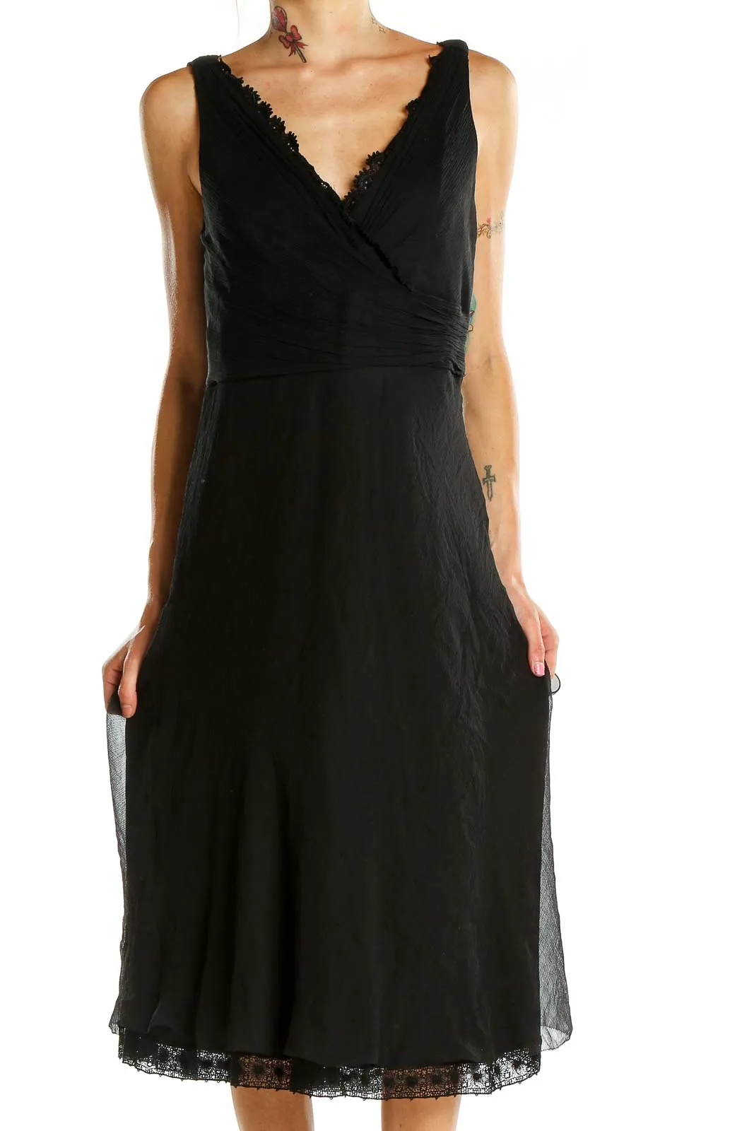 Black Silk Wrap Midi Dress