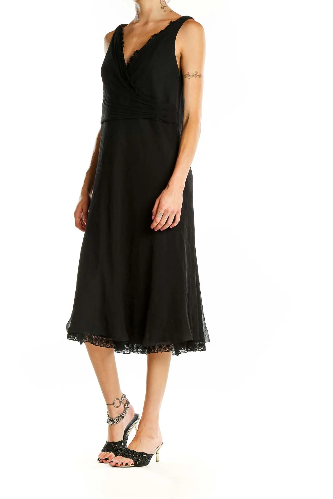 Black Silk Wrap Midi Dress