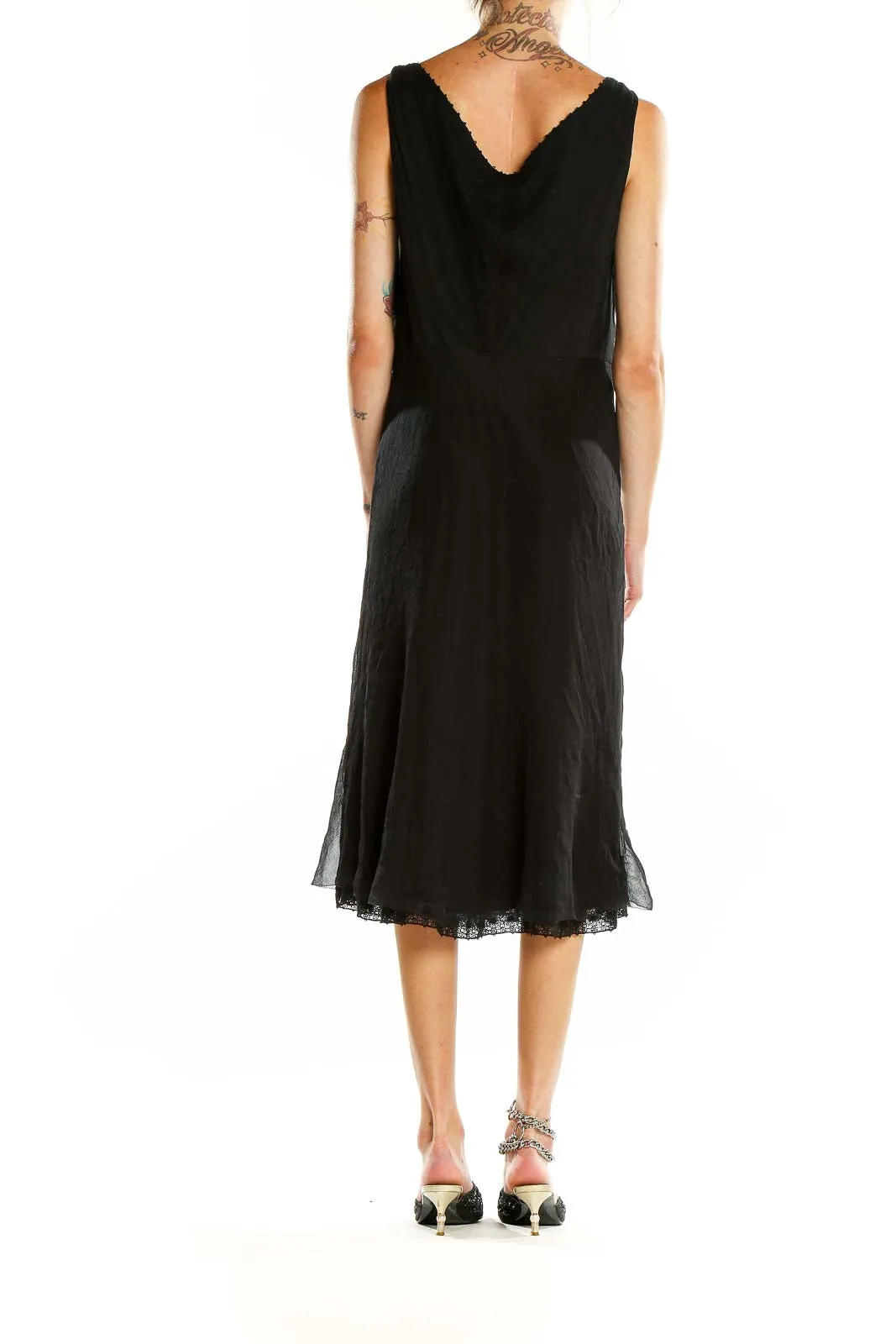 Black Silk Wrap Midi Dress