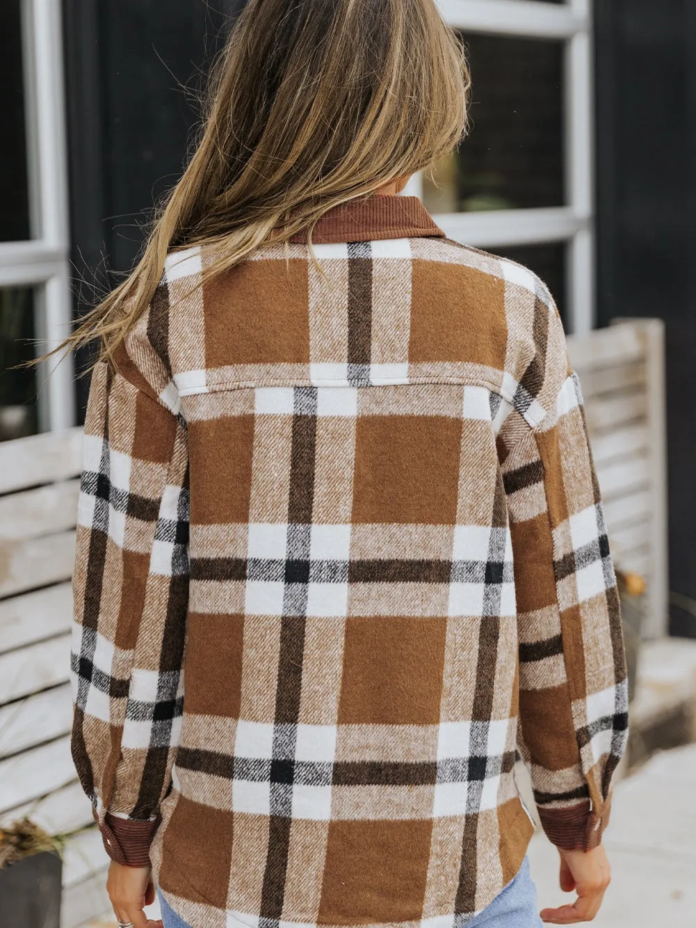 Brown Plaid Shacket with Pockets