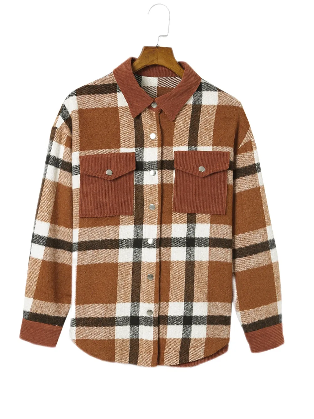 Brown Plaid Shacket with Pockets