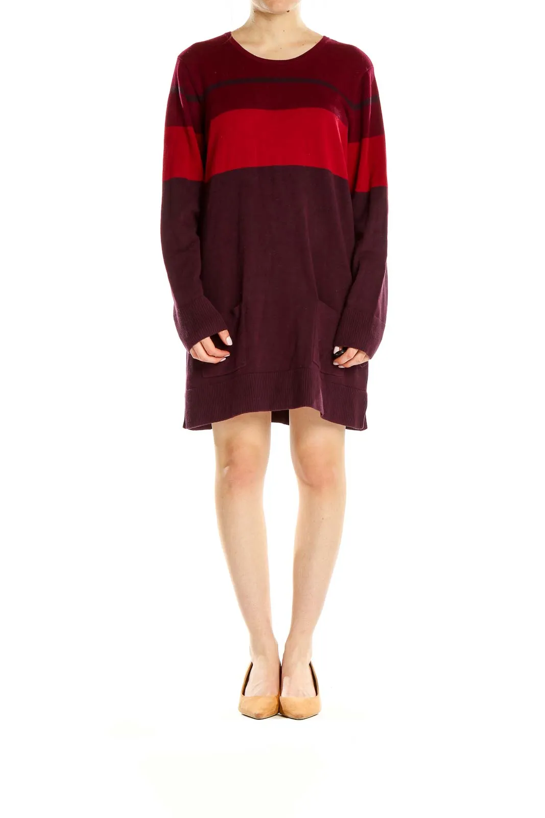 Burgundy Color Block Oversized Sweater Dress