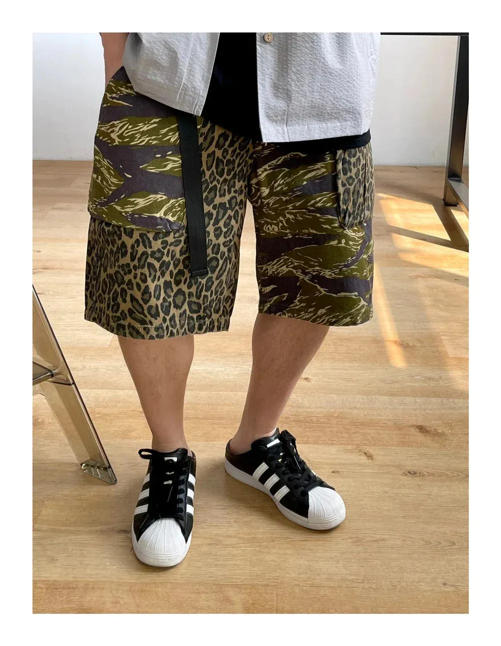 Camo/Animal Print Patchwork Shorts