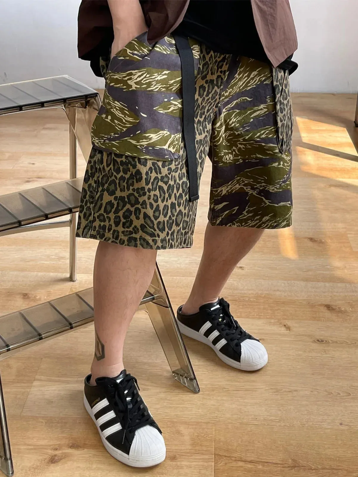 Camo/Animal Print Patchwork Shorts