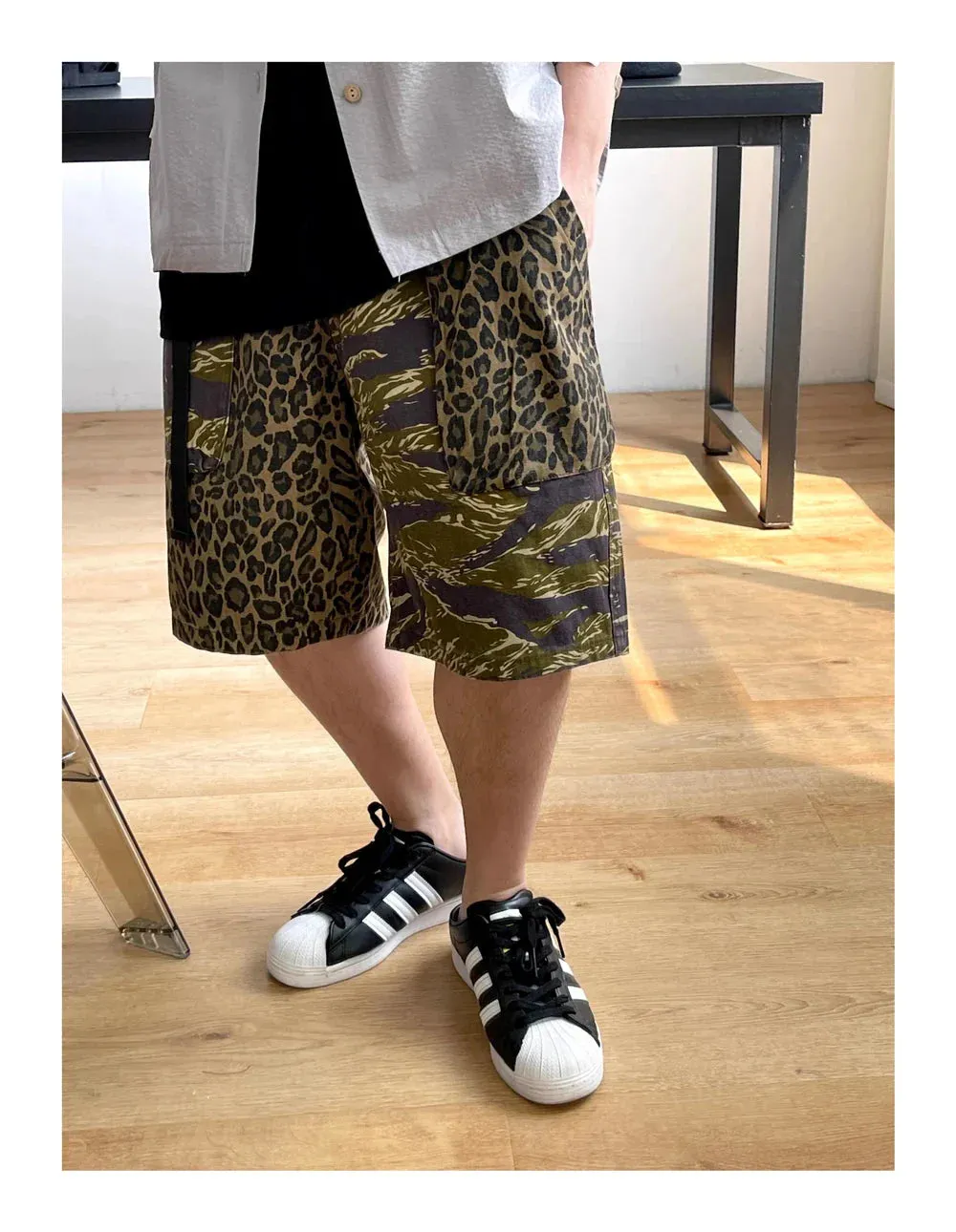 Camo/Animal Print Patchwork Shorts