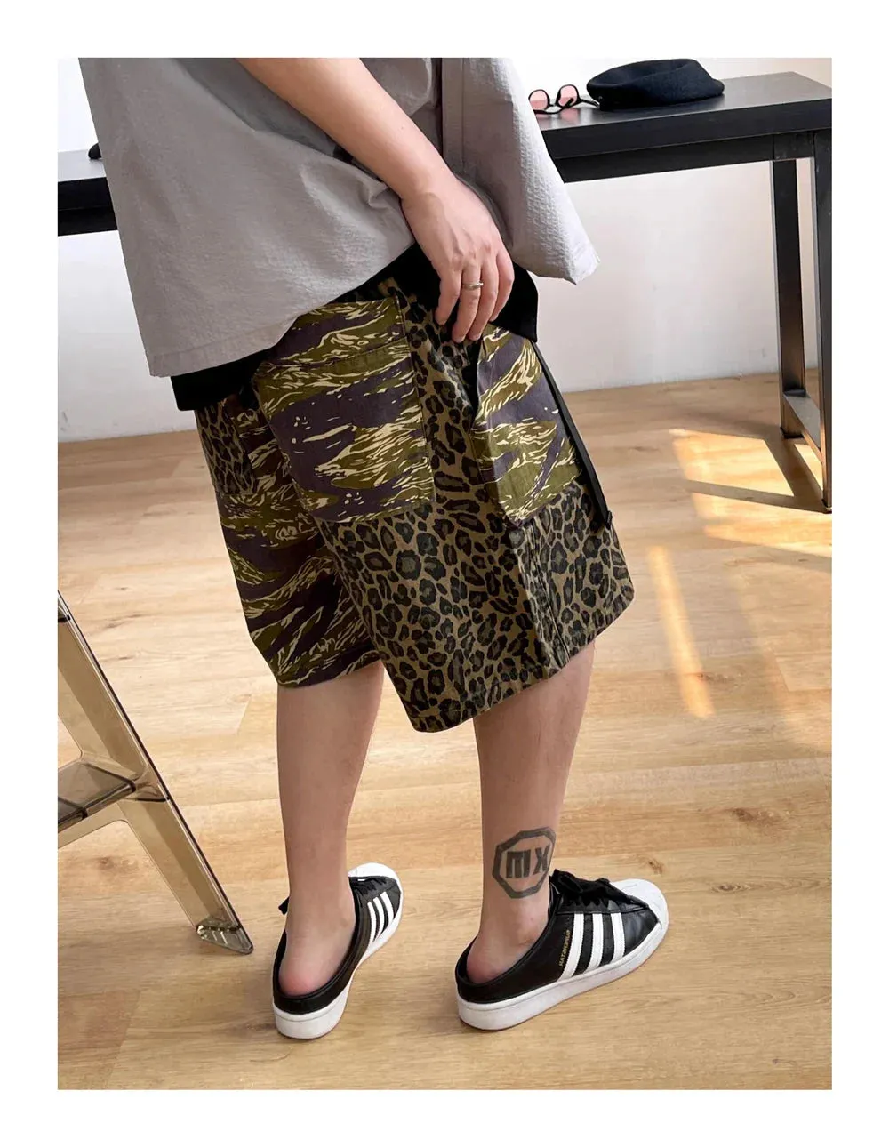 Camo/Animal Print Patchwork Shorts