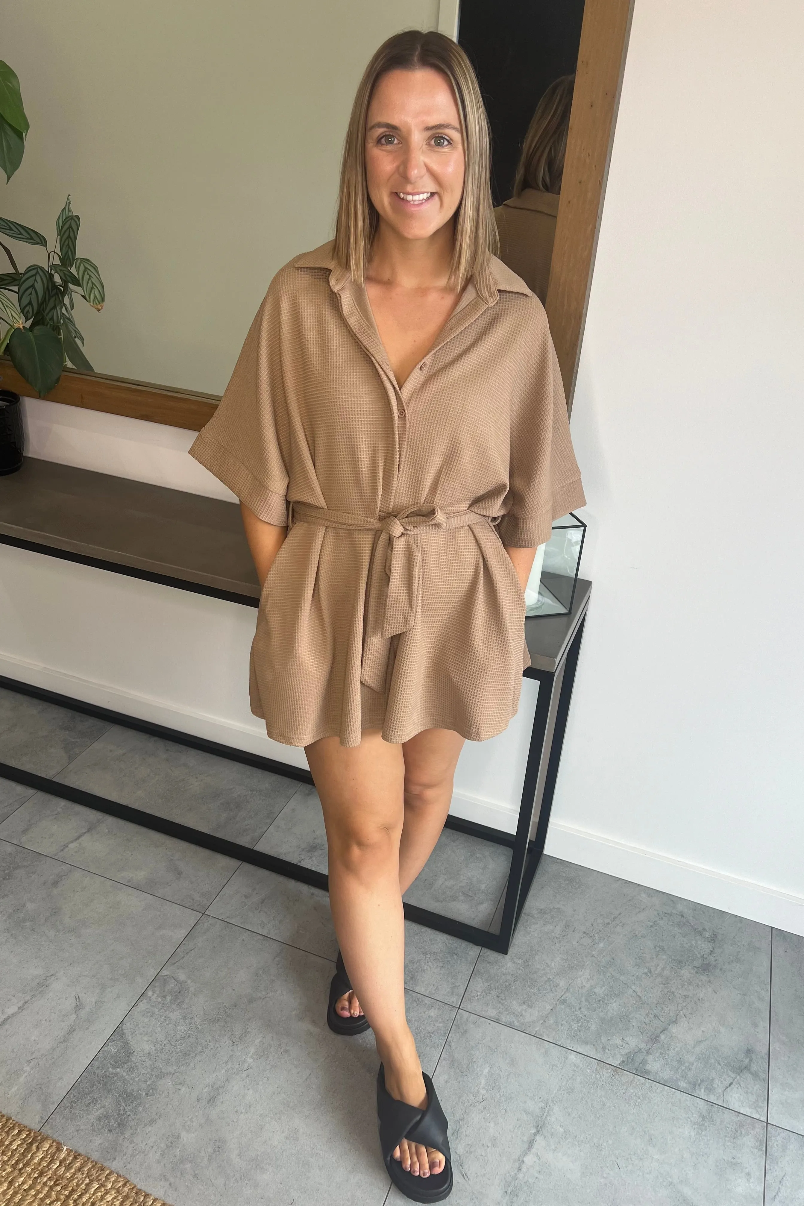 Carey Short Playsuit - Coffee