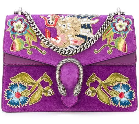 Dionysus Embroidered Shoulder Bag, Purple