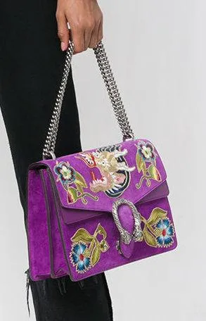 Dionysus Embroidered Shoulder Bag, Purple