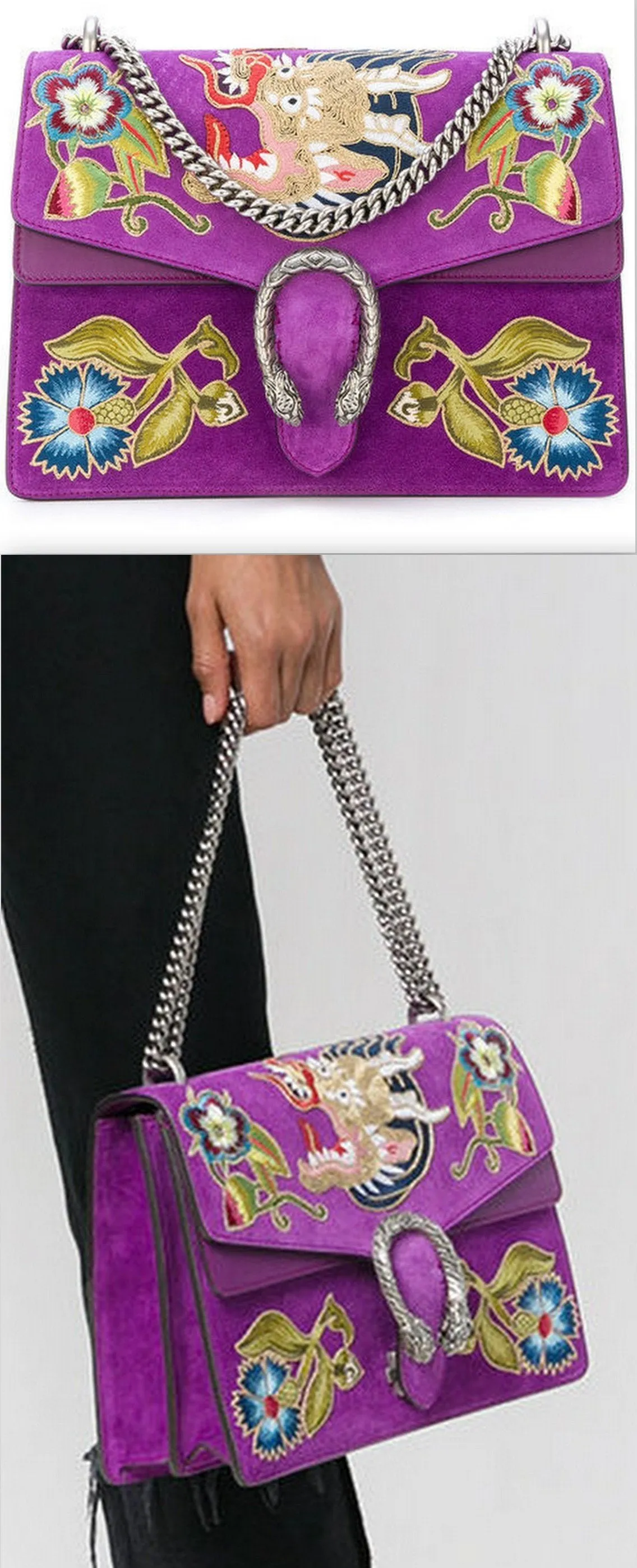 Dionysus Embroidered Shoulder Bag, Purple