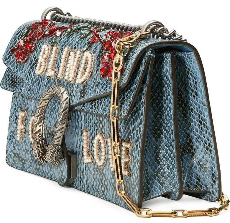 Dionysus embroidered snakeskin shoulder bag