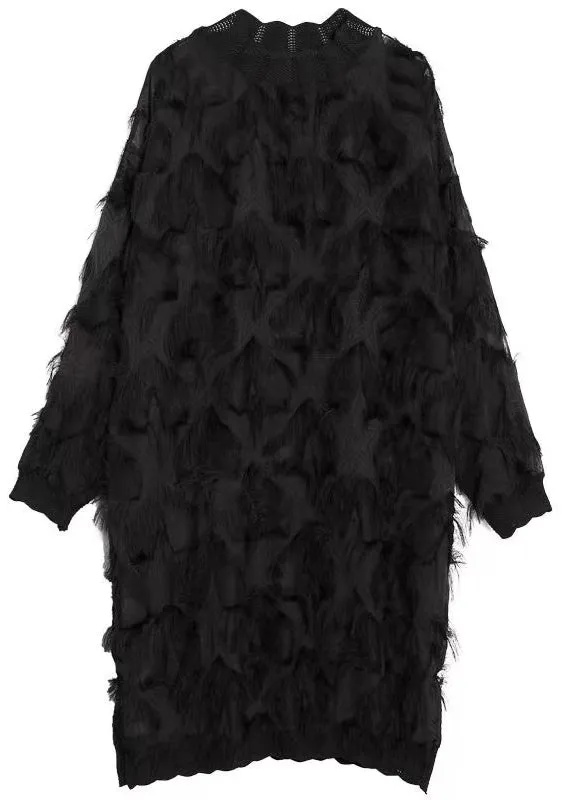 Elegant black lace dresses oversized lace gown women tassel dresses