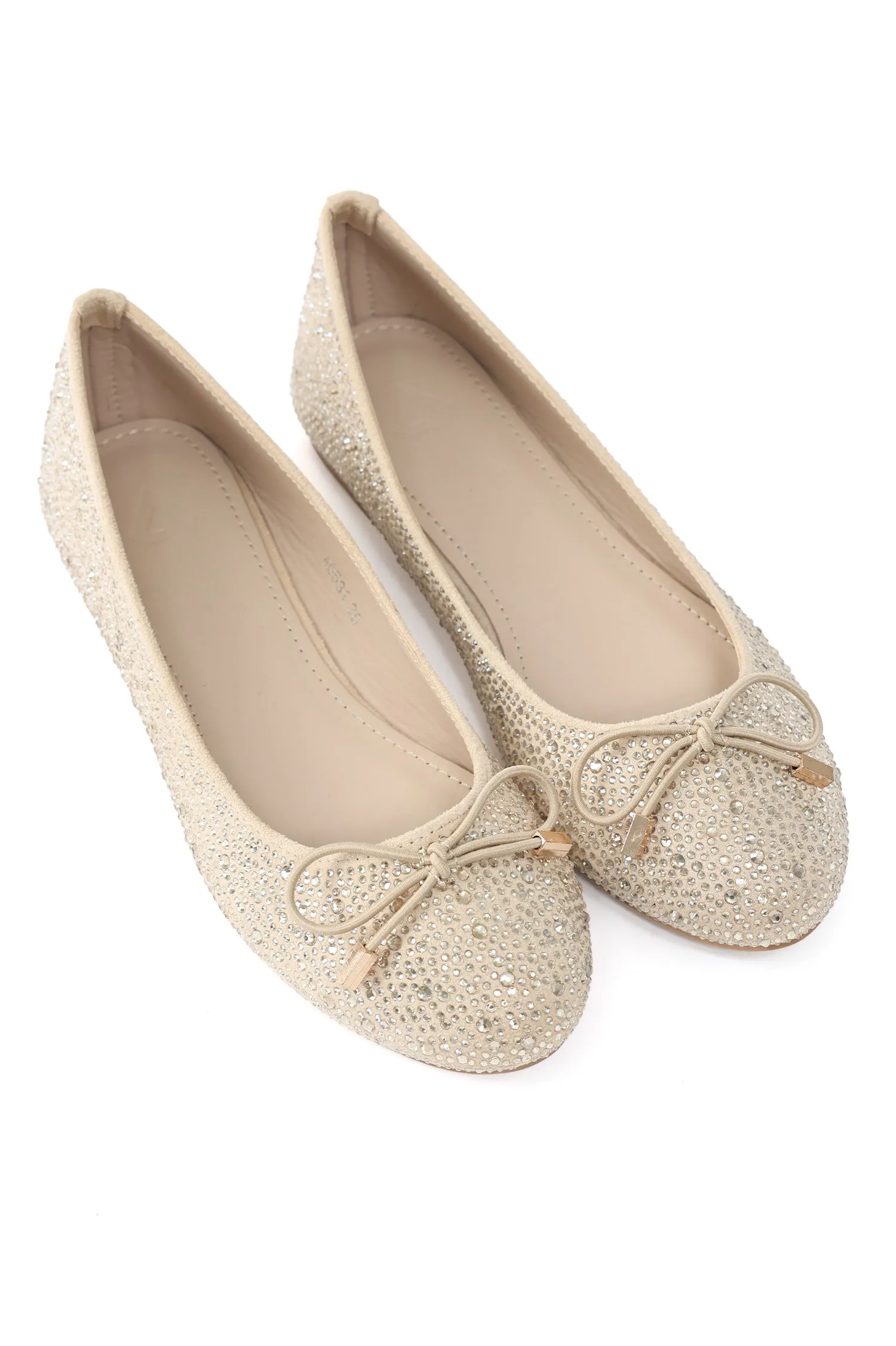 EMBELLISHED BALLET FLATS-BEIGE