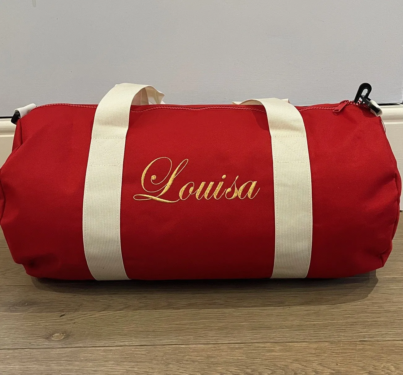 Embroidered Red Duffle Bag