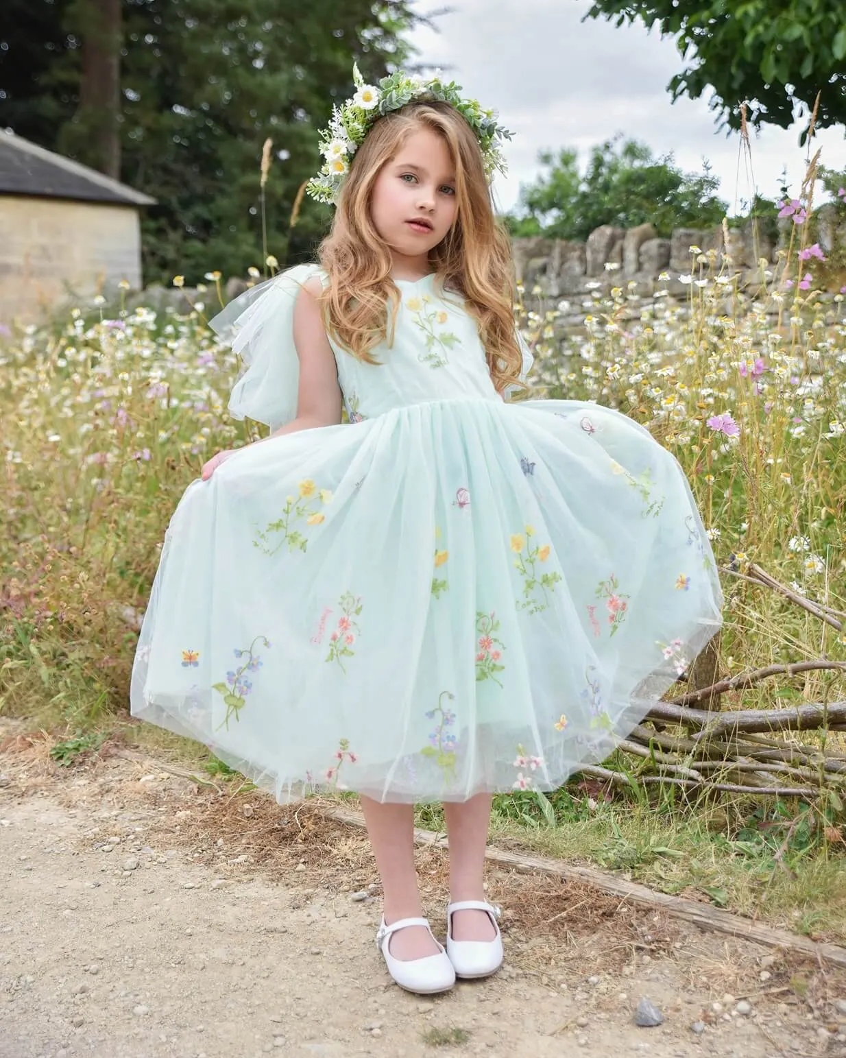 Enchanted Angel Dress - Embroidered Mint