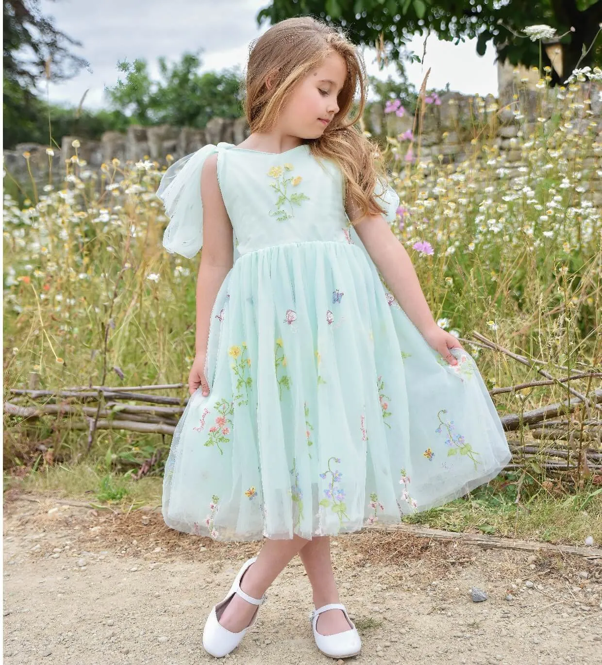 Enchanted Angel Dress - Embroidered Mint