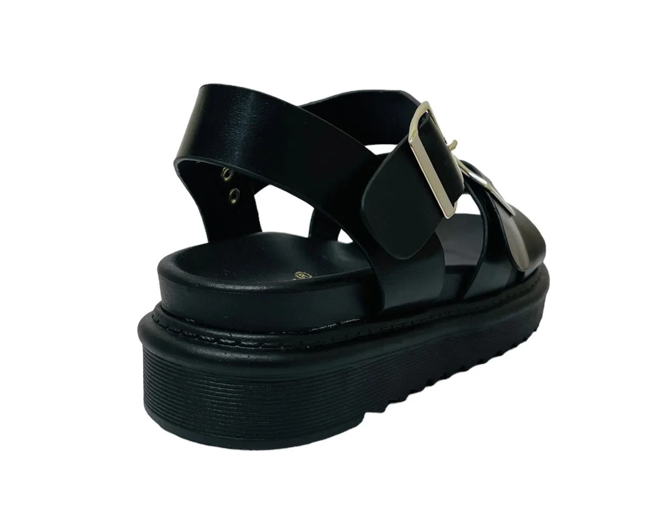 Faux Leather Ankle Strap Chunky Sandals