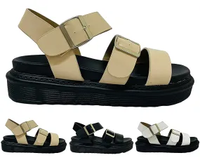 Faux Leather Ankle Strap Chunky Sandals