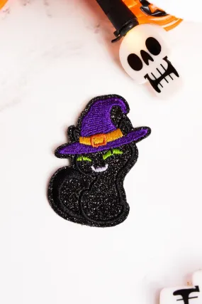 Feline Witchy Embroidered Glitter Cat Patch