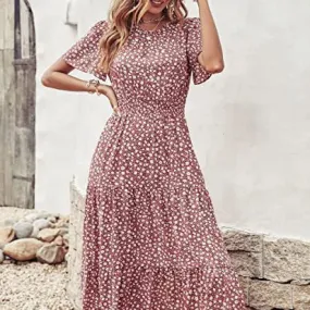 Floral Slim Waist Patchwork Women's Maxi Dresses Wholesale Womens Clothing N3823121400184