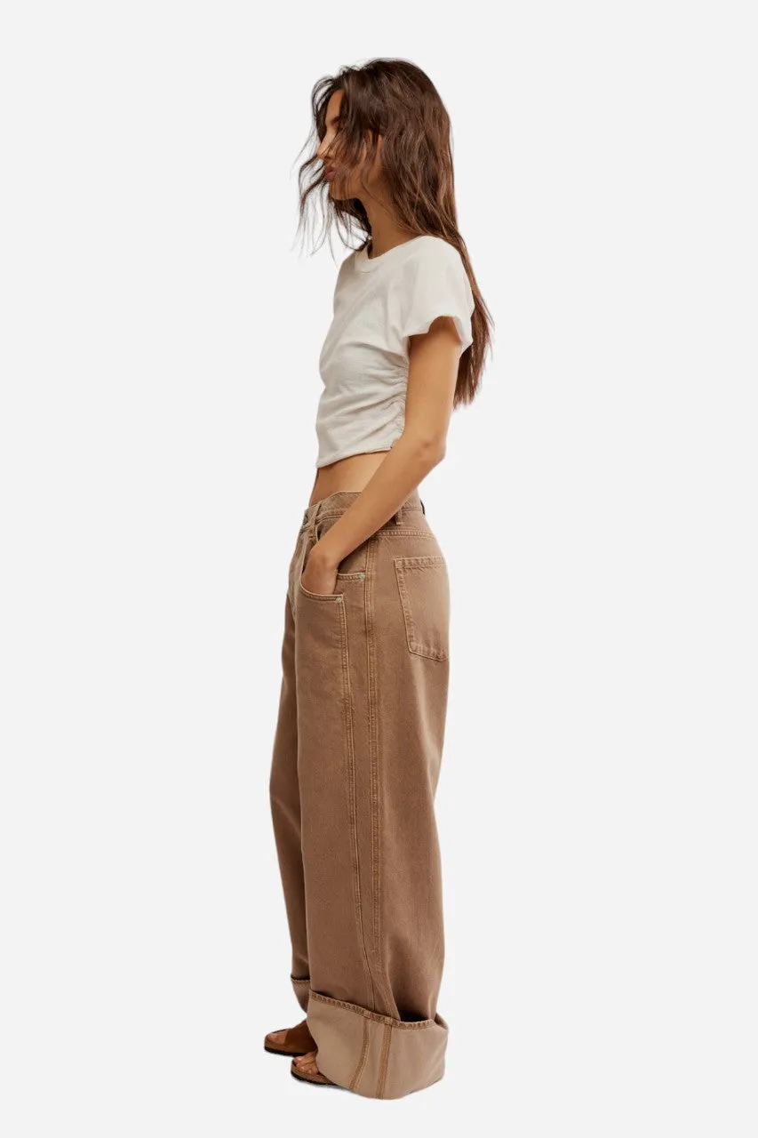 Free People Final Countdown Cuffed Mid Rise Wide Leg Pants in Tumbleweed