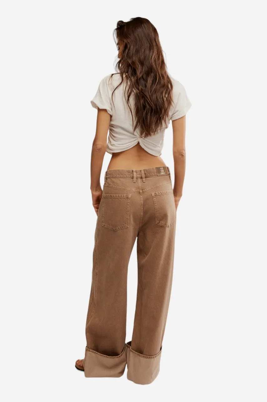 Free People Final Countdown Cuffed Mid Rise Wide Leg Pants in Tumbleweed