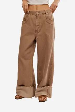 Free People Final Countdown Cuffed Mid Rise Wide Leg Pants in Tumbleweed