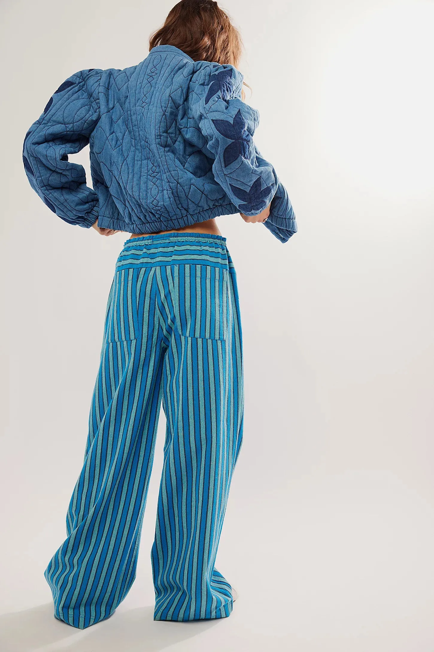 Free People Hudson Canyon Stripe Pants in Blue Combo