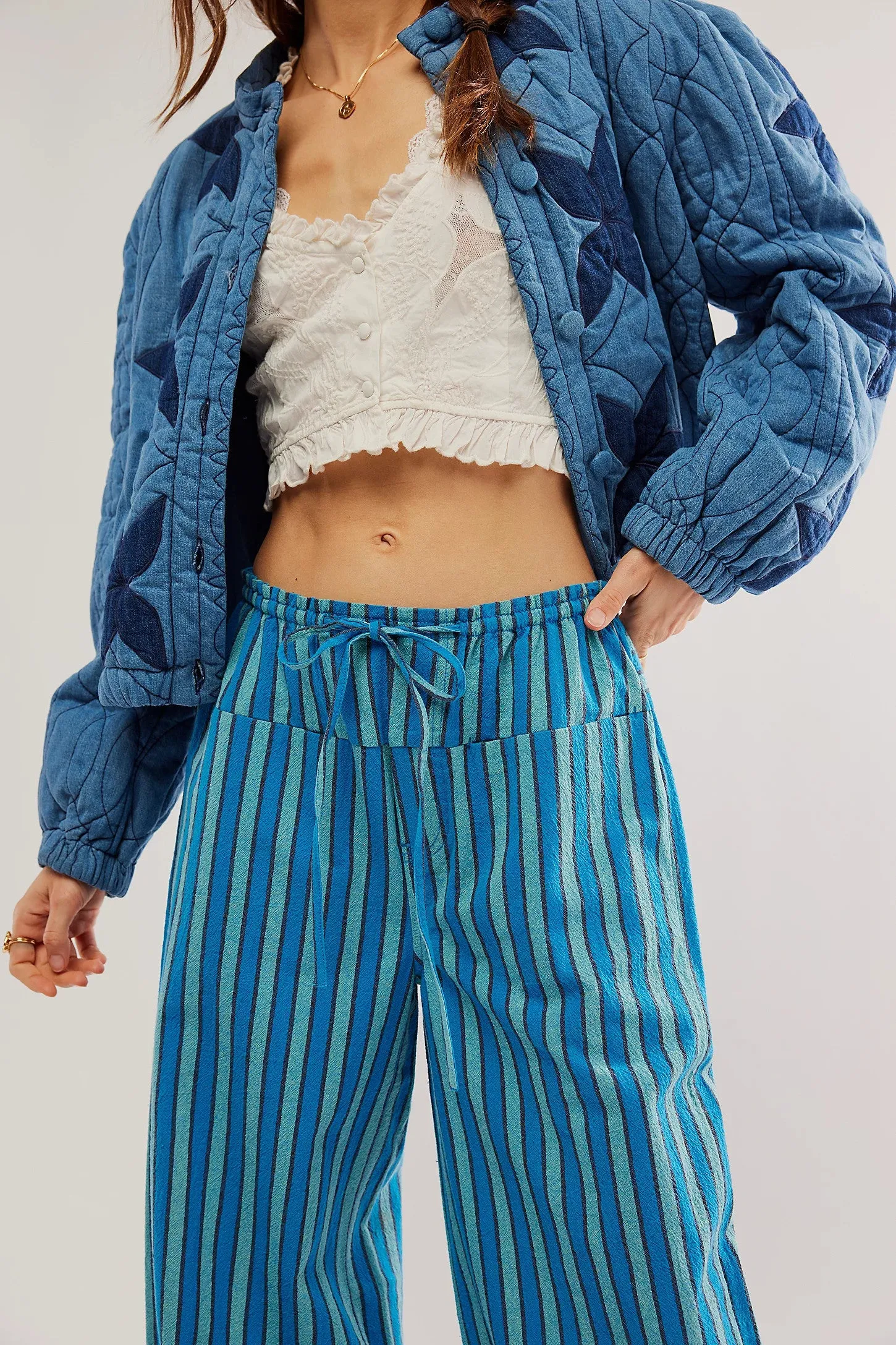 Free People Hudson Canyon Stripe Pants in Blue Combo