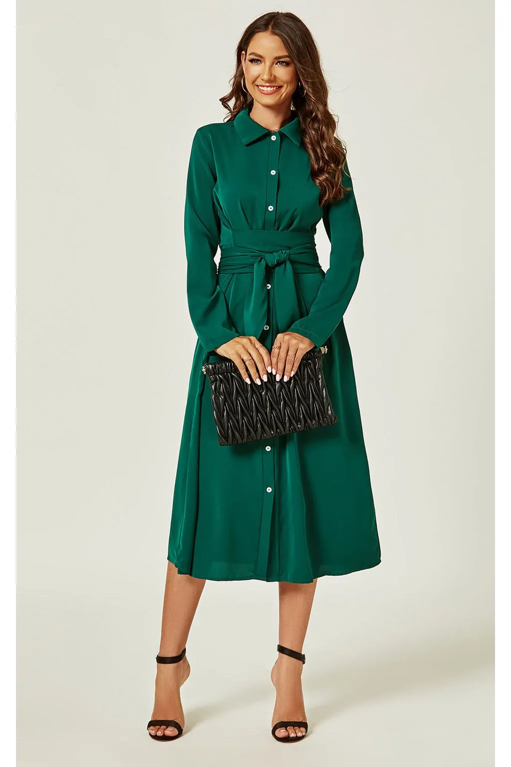 FS Collection Shirt Midi Wrap Dress In Green