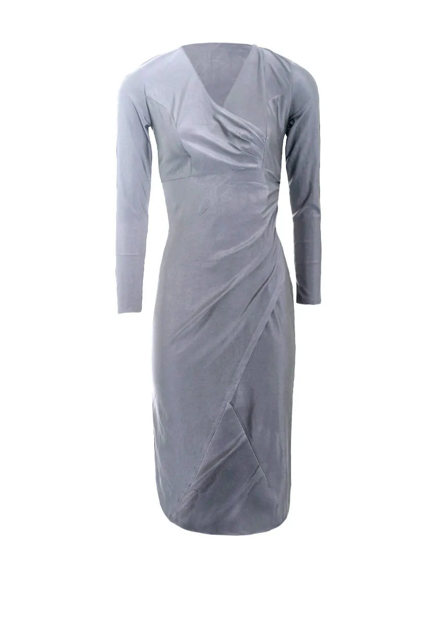 Grey Slinky Wrap Front Maxi Dress