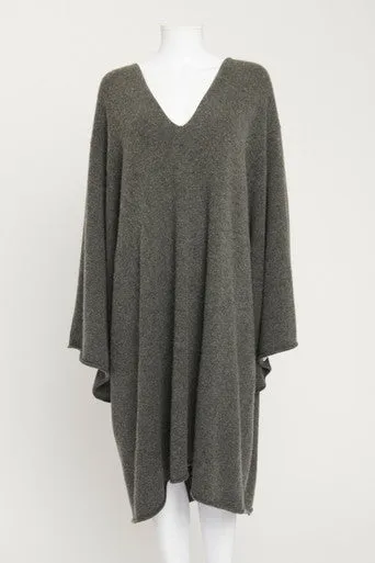 Grey V-Neck Jumper Dress With Batwing Sleeves