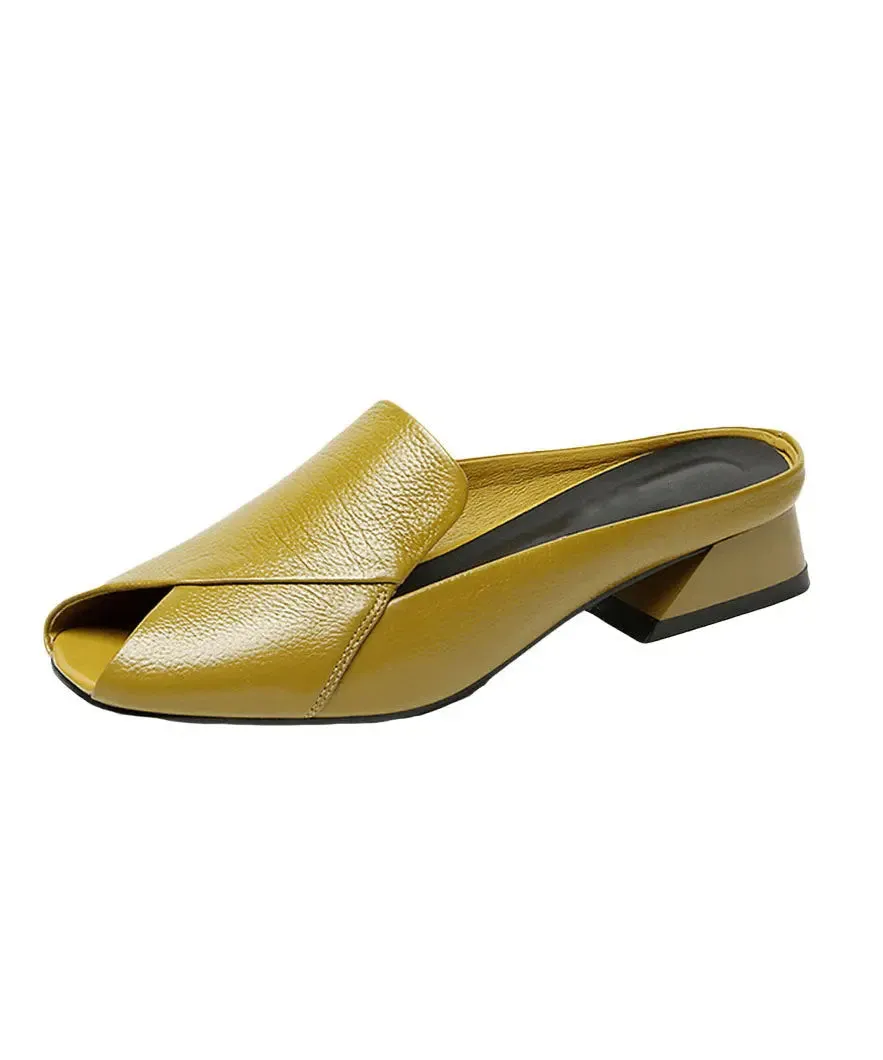 Handmade Yellow Peep Toe Splicing Soft Chunky Slide Sandals LY8316