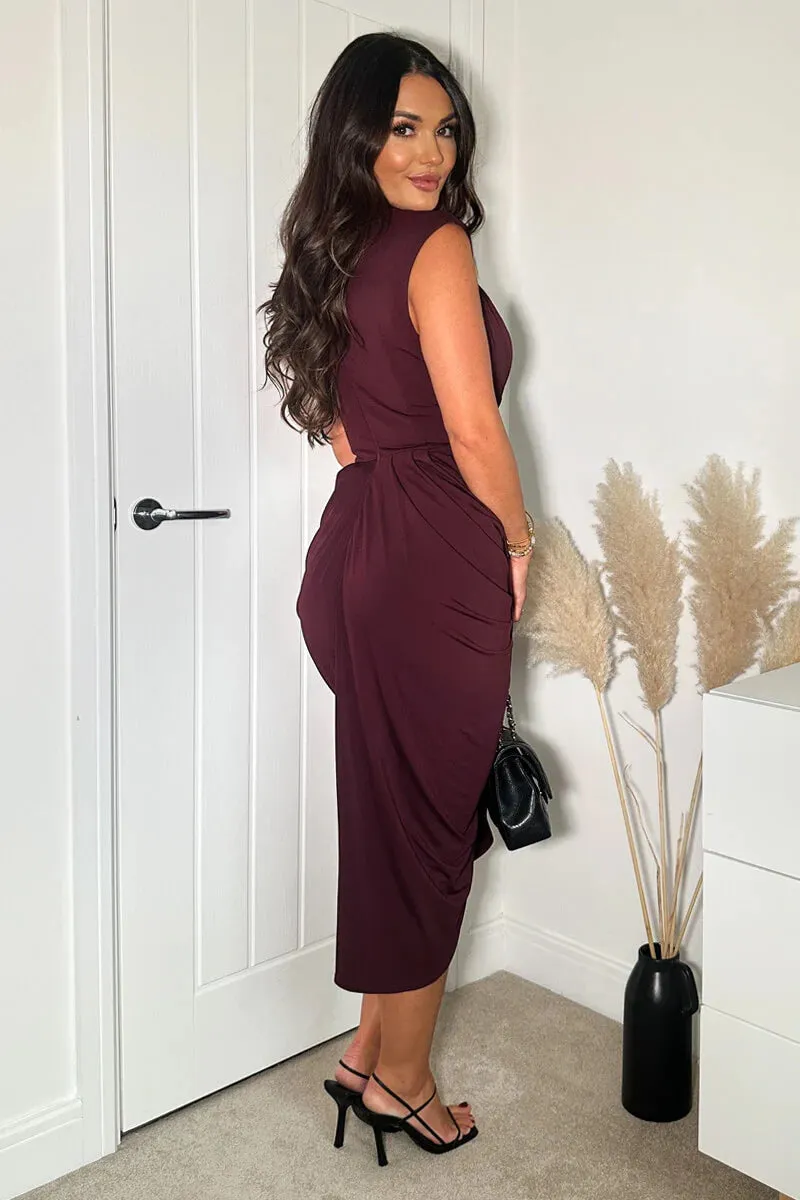 Helen Plum Wrap Style Draped Midi Dress