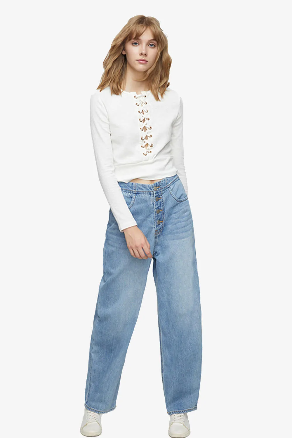 High Rise Button Up Wide Leg Jeans