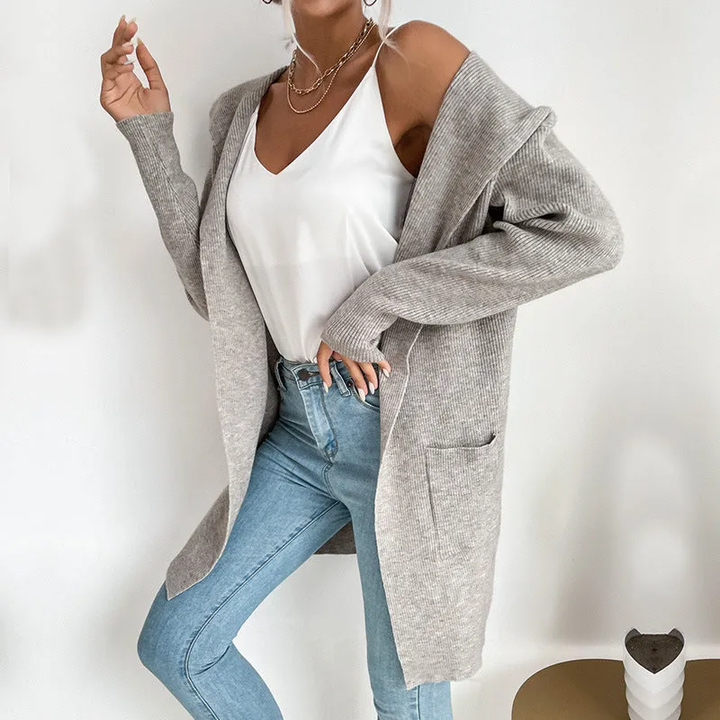 Hooded Knitted Sweater Cardigan Women Wholesale Jacket