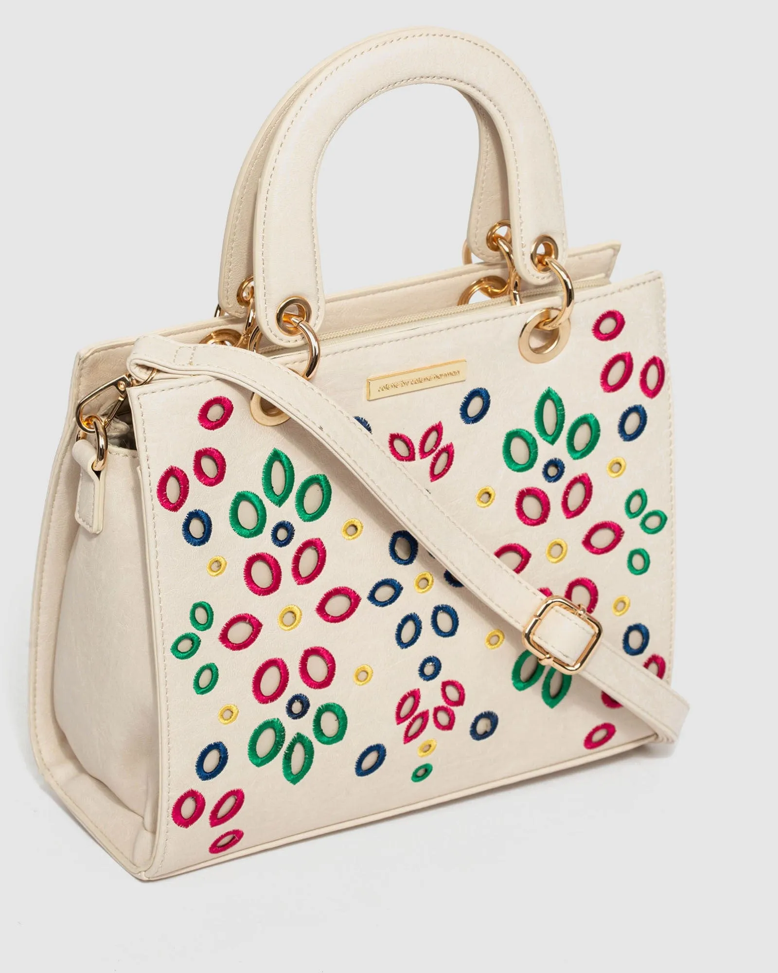 Ivory Ella Embroidered Medium Tote Bag