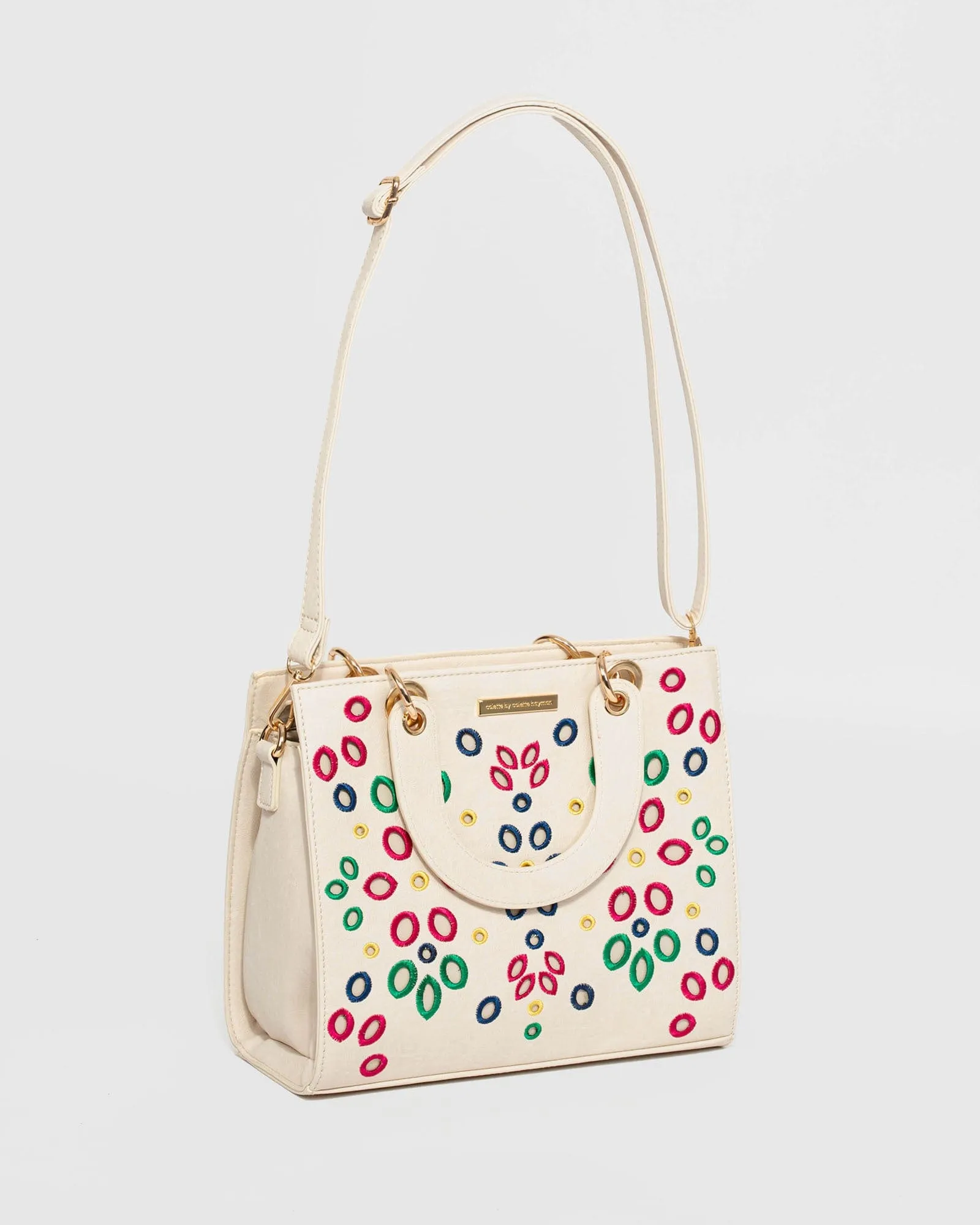 Ivory Ella Embroidered Medium Tote Bag