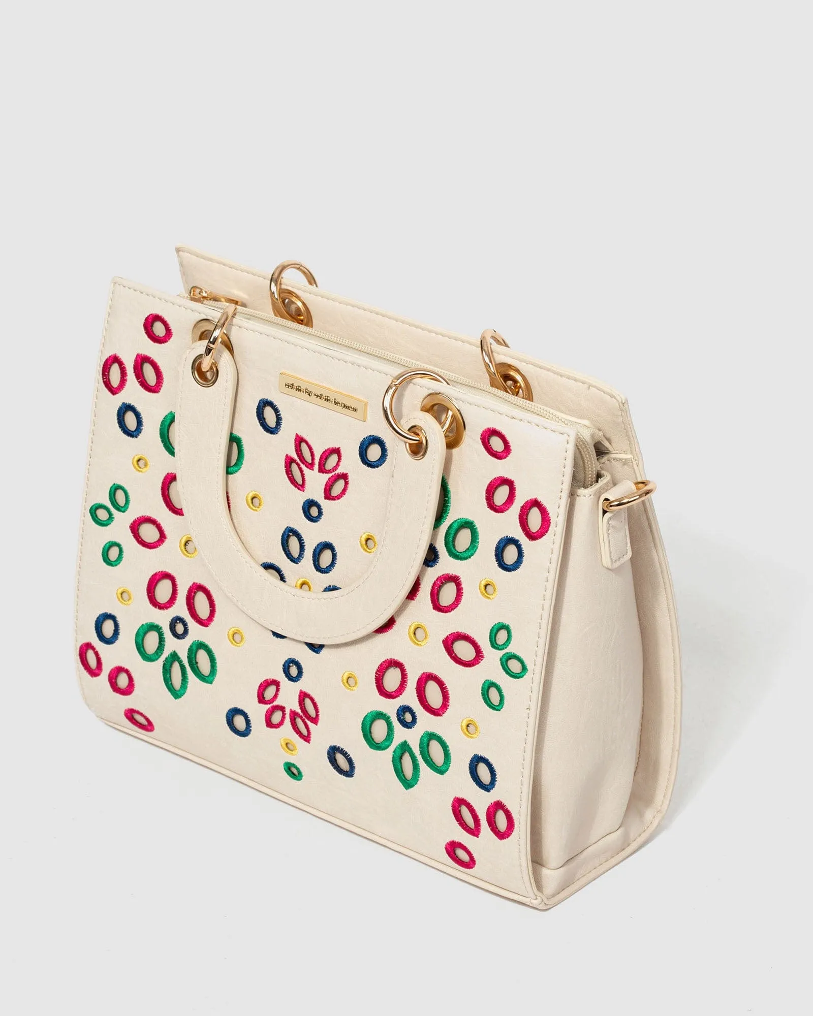 Ivory Ella Embroidered Medium Tote Bag