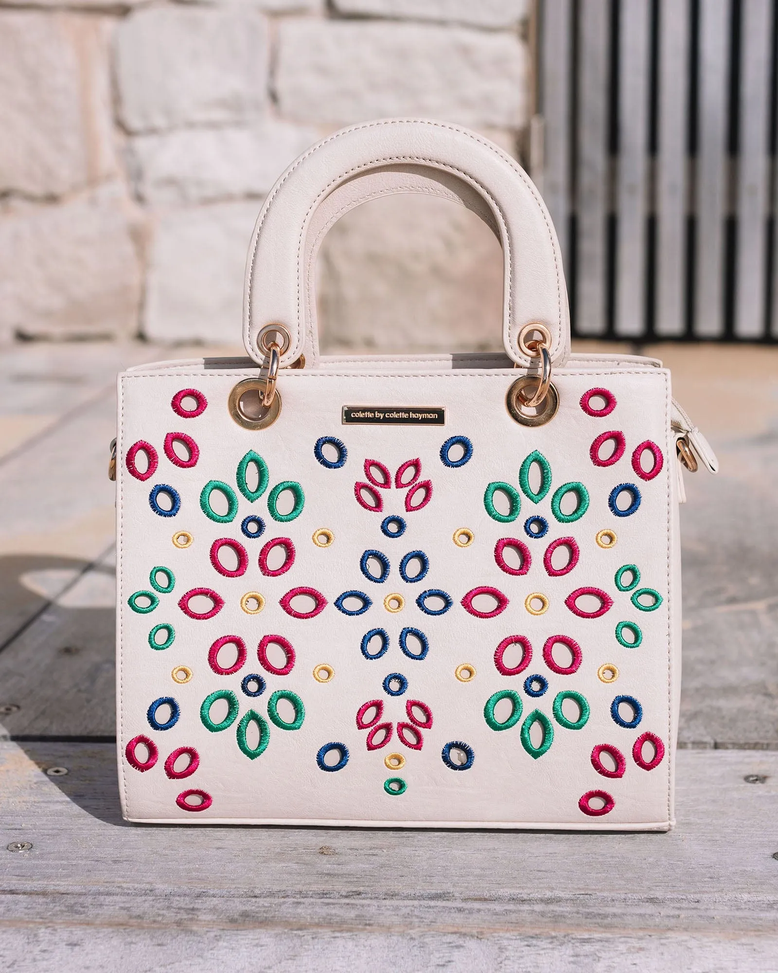 Ivory Ella Embroidered Medium Tote Bag